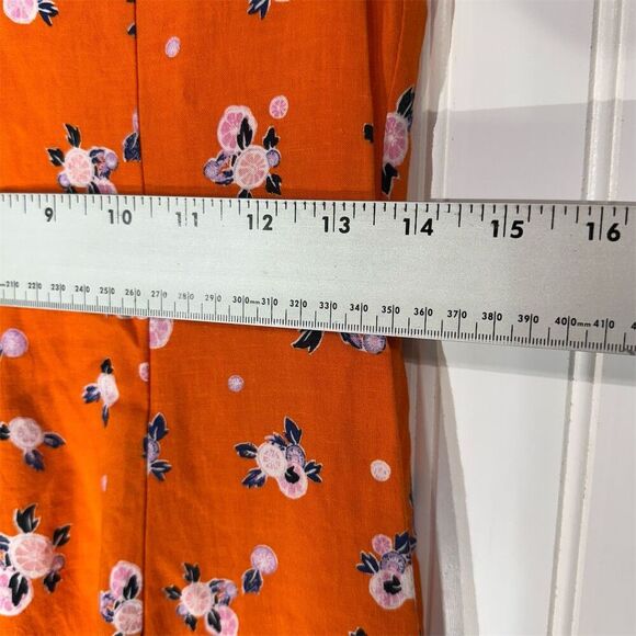 Free People S Orange Floral Mini Dress Ruffle Hem Tie Back Linen Blend Cottage - Picture 6 of 10